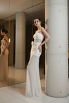 White Rosette Illusion Mesh Evening Gown
