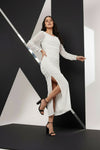 White Ruched Side Slit Maxi Dress