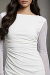 White Asymmetrical Ruffle Hem Bodycon Midi Dress