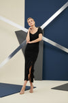 Black Ruched Ruffle Hem Midi Dress