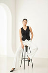 Black Sleeveless Tailored Button Front Top