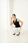 Black Sleeveless Tailored Button Front Top