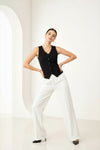 Black Sleeveless Tailored Button Front Top
