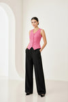 Pink Sleeveless Button Front Waistcoat Top