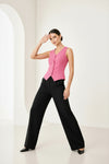 Pink Sleeveless Button Front Waistcoat Top