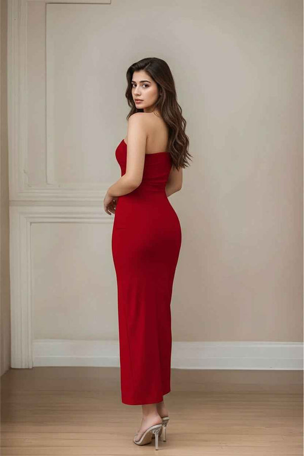 Red One Shoulder Midi Dress for Women
