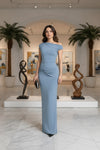 Light Blue One-Shoulder Ruched Maxi Dress
