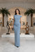 Light Blue One-Shoulder Ruched Maxi Dress