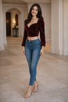 Maroon Velvet Crop Top for Women - GARMENT2FASHION