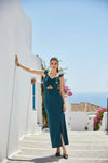 Teal Green Ruched Cut-Out Maxi Dress with Slit