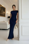 Women’s Navy Blue Off-Shoulder Maxi Dress – Elegant Bodycon Evening Dress