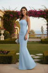 Sky Blue Square Neck Bodycon Maxi Dress – Elegant Evening Gown