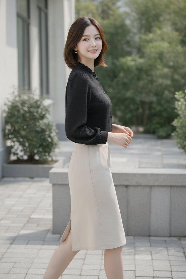 Elegant Frill Neck Button Down Shirt