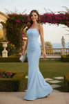 Sky Blue Square Neck Bodycon Maxi Dress – Elegant Evening Gown