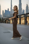 Chocolate Brown One-Shoulder Bodycon Maxi Dress – Elegant Evening Gown