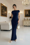 Women’s Navy Blue Off-Shoulder Maxi Dress – Elegant Bodycon Evening Dress