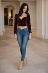 Maroon Velvet Crop Top for Women - GARMENT2FASHION