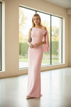 Blush Pink One-Shoulder Draped Evening Gown – Elegant Bodycon Maxi Dress
