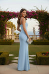 Sky Blue Square Neck Bodycon Maxi Dress – Elegant Evening Gown