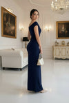 Women’s Navy Blue Off-Shoulder Maxi Dress – Elegant Bodycon Evening Dress