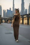 Chocolate Brown One-Shoulder Bodycon Maxi Dress – Elegant Evening Gown