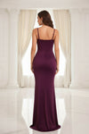 Dark Wine Square-Neck Ruched Bodycon Maxi Dress