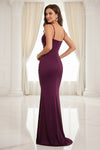 Dark Wine Square-Neck Ruched Bodycon Maxi Dress