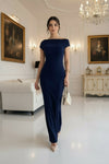 Women’s Navy Blue Off-Shoulder Maxi Dress – Elegant Bodycon Evening Dress