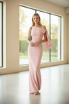 Blush Pink One-Shoulder Draped Evening Gown – Elegant Bodycon Maxi Dress