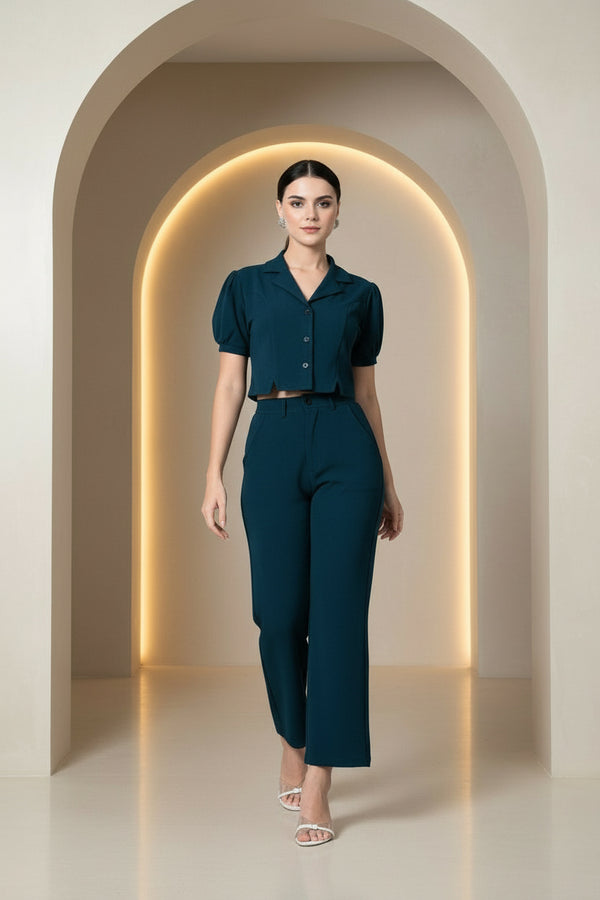 Teal Blue Solid Women’s Co-ord Set for Casual Wear - GARMENT2FASHION