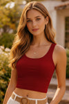 Maroon Ribbed Sleeveless Crop Top