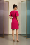 Hot Pink Puff Sleeve Tulip Wrap Mini Dress