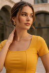 Mustard Yellow Square Neck Ribbed Crop Top
