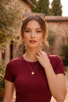 Deep Maroon Short Sleeve Ribbed Crew Neck T-shirt