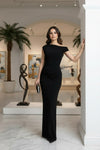 Women’s Black One-Shoulder Ruched Maxi Dress – Elegant Evening & Party Gown