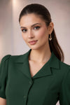 Forest Green Puff Sleeve Collared Crop Top