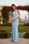 Sky Blue Square Neck Bodycon Maxi Dress – Elegant Evening Gown