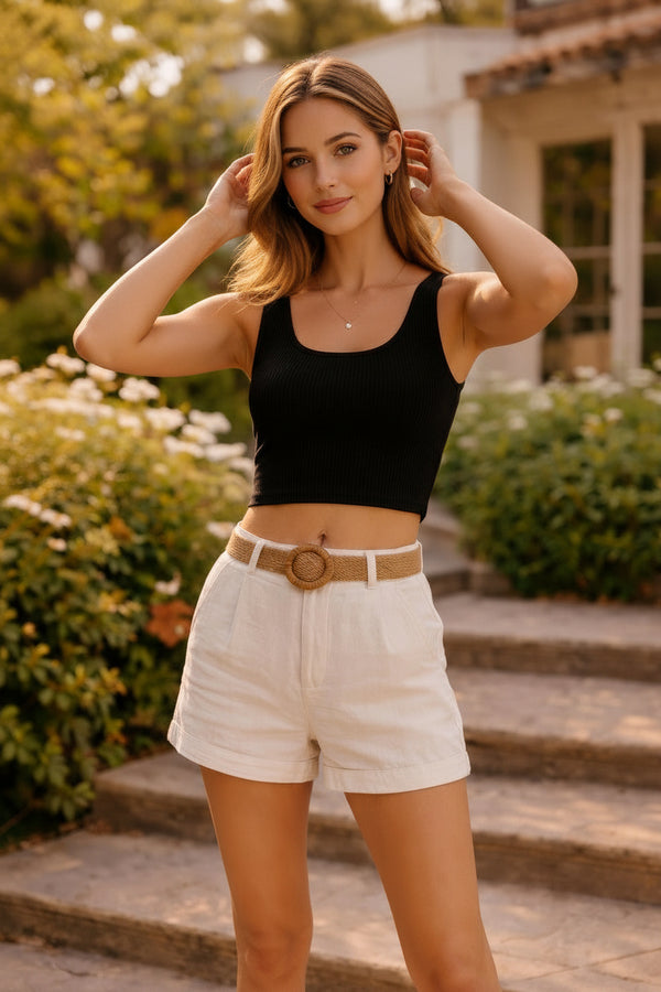 Black Ribbed Sleeveless Crop Top