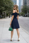 Navy Blue Mirelle Draped Cold-Shoulder Mini Dress