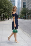 Navy Blue Mirelle Draped Cold-Shoulder Mini Dress
