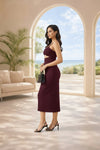 Wine Berry Cut-Out Ruched Bodycon Midi Dress