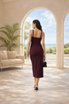 Wine Berry Cut-Out Ruched Bodycon Midi Dress
