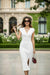 White Cap Sleeve Wrap Neck Midi Dress