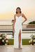 White Ruched Side Slit Maxi Dress