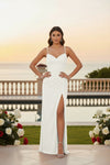 White Ruched Side Slit Maxi Dress
