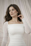 White Ruched Square Neck Maxi Dress