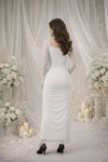 White Ruched Square Neck Maxi Dress