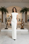 White One-Shoulder Twist Waist Maxi Dress