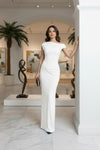 White One-Shoulder Twist Waist Maxi Dress