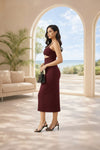 Wine Cut-Out Ruched Bodycon Midi Dress